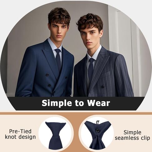 Black Clip on Ties for Men, Pre Tied Mens Ties Solid Color Necktie for Office School Uniform Wedding Party Banquet in Kuwait
