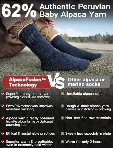 Alpaca Wool Crew Socks 2 pairs for Men and Women,Thick Thermal Winter Hunting Socks Hiking,Moisture Wicking Cushioned in Kuwait