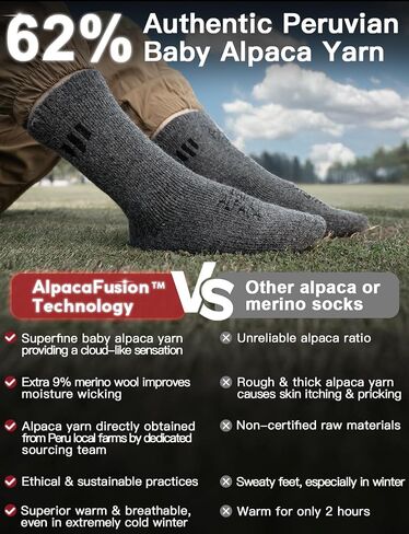 Alpaca Wool Crew Socks 2 pairs for Men and Women,Thick Thermal Winter Hunting Socks Hiking,Moisture Wicking Cushioned in Kuwait