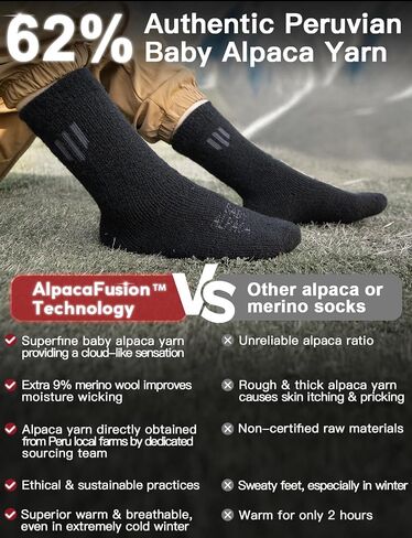 Alpaca Wool Crew Socks 2 pairs for Men and Women,Thick Thermal Winter Hunting Socks Hiking,Moisture Wicking Cushioned in Kuwait