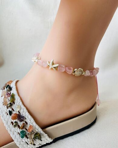 Boho Turtle Starfish Ankle Bracelets for Women Tumbled Crystals Beaded Anklet Summer Hawaii Beach Adjustable Party Foot Jewelry in Kuwait