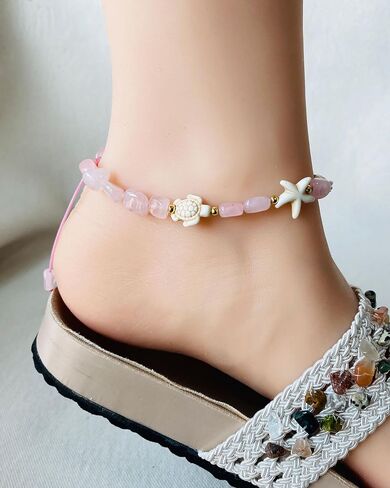 Boho Turtle Starfish Ankle Bracelets for Women Tumbled Crystals Beaded Anklet Summer Hawaii Beach Adjustable Party Foot Jewelry in Kuwait
