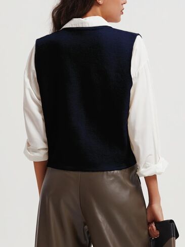 Wowcarbazole Women's Cropped Sweater Vest Sleeveless V Neck Button Down Casual Knit Cardigan Vest Trendy Knitted Tank Tops in Saudi Arabia