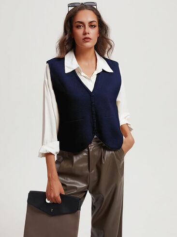 Wowcarbazole Women's Cropped Sweater Vest Sleeveless V Neck Button Down Casual Knit Cardigan Vest Trendy Knitted Tank Tops in Saudi Arabia