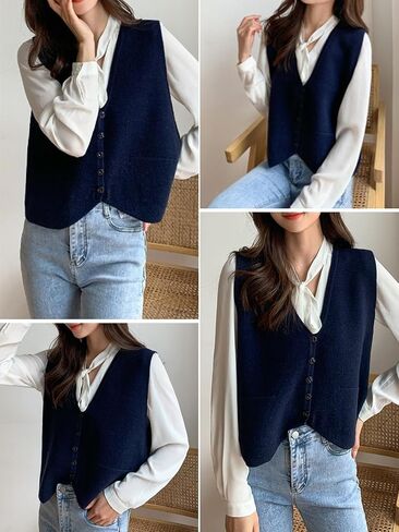 Wowcarbazole Women's Cropped Sweater Vest Sleeveless V Neck Button Down Casual Knit Cardigan Vest Trendy Knitted Tank Tops in Saudi Arabia
