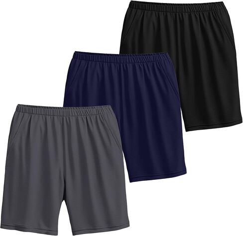 Neer 3 Pack Women's Cotton Shorts Casual Elastic High Waisted Knee Length Summer Lounge Bermuda Shorts with Pockets in Kuwait