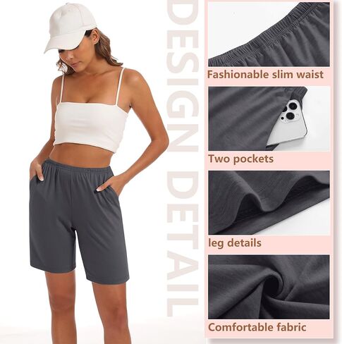 Neer 3 Pack Women's Cotton Shorts Casual Elastic High Waisted Knee Length Summer Lounge Bermuda Shorts with Pockets in Kuwait