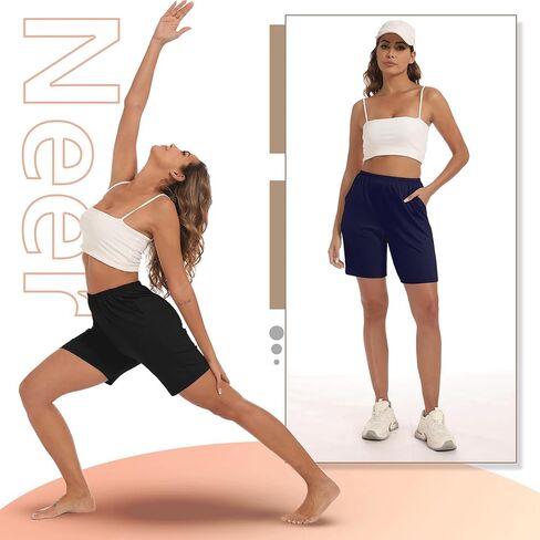 Neer 3 Pack Women's Cotton Shorts Casual Elastic High Waisted Knee Length Summer Lounge Bermuda Shorts with Pockets in Kuwait