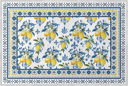 Artoid Mode Blue Lemon Iris Summer Door Mat, Seasonal Entryway Rug Home Decor Low-Profile Non-Slip Washable Area Rug for Entryway Bedroom Bathroom Laundry Room Indoor 2x3 Feet in Saudi Arabia