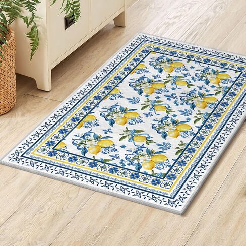 Artoid Mode Blue Lemon Iris Summer Door Mat, Seasonal Entryway Rug Home Decor Low-Profile Non-Slip Washable Area Rug for Entryway Bedroom Bathroom Laundry Room Indoor 2x3 Feet in Saudi Arabia