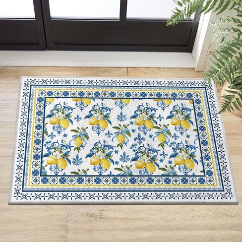 Artoid Mode Blue Lemon Iris Summer Door Mat, Seasonal Entryway Rug Home Decor Low-Profile Non-Slip Washable Area Rug for Entryway Bedroom Bathroom Laundry Room Indoor 2x3 Feet in Saudi Arabia
