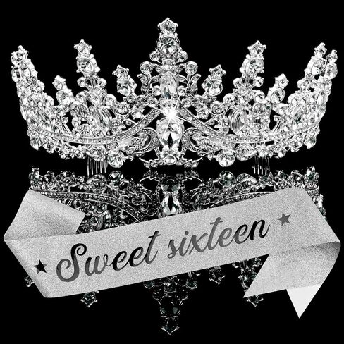 Chanaco Sweet 16 Birthday Sash & Tiara - 16th Birthday Crown & Sash, Tiara for Women, Party Decoration & Supplies in Kuwait