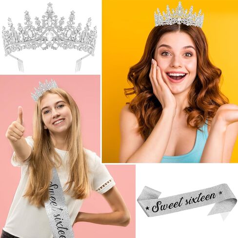 Chanaco Sweet 16 Birthday Sash & Tiara - 16th Birthday Crown & Sash, Tiara for Women, Party Decoration & Supplies in Kuwait