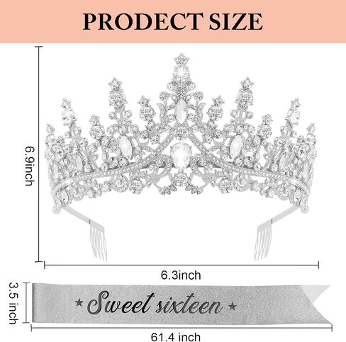 Chanaco Sweet 16 Birthday Sash & Tiara - 16th Birthday Crown & Sash, Tiara for Women, Party Decoration & Supplies in Kuwait