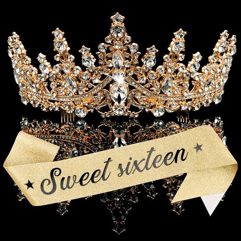 Chanaco Sweet 16 Birthday Sash & Tiara - 16th Birthday Crown & Sash, Tiara for Women, Party Decoration & Supplies in Kuwait