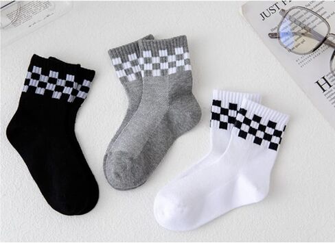 Boys Checkered Crew Socks Plaid Cotton Socks Breathable Cute 3/5 Pairs Toddler Socks 1-12 Years in Kuwait