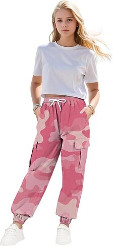 ARTMINE Girls 2 Piece Outfits Short Sleeve Crop Top Cargo Jogger Pants Set, 6-14 Years in Saudi Arabia