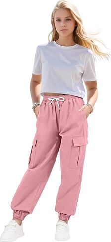 ARTMINE Girls 2 Piece Outfits Short Sleeve Crop Top Cargo Jogger Pants Set, 6-14 Years in Saudi Arabia