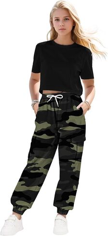 ARTMINE Girls 2 Piece Outfits Short Sleeve Crop Top Cargo Jogger Pants Set, 6-14 Years in Saudi Arabia