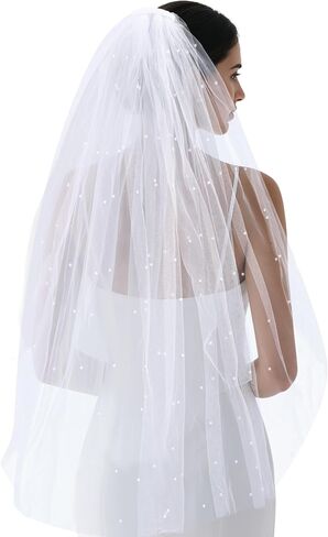 1 Tier Pearl Wedding Bridal Veil Cathedral Wedding Veils Bachelorette Party Short Veil With Metal Comb F55 for Women in Kuwait