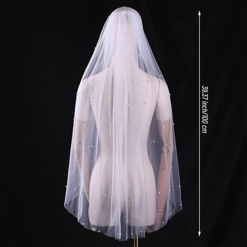 1 Tier Pearl Wedding Bridal Veil Cathedral Wedding Veils Bachelorette Party Short Veil With Metal Comb F55 for Women in Kuwait