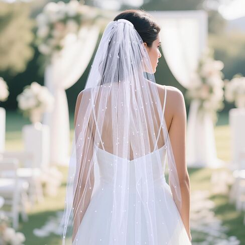 1 Tier Pearl Wedding Bridal Veil Cathedral Wedding Veils Bachelorette Party Short Veil With Metal Comb F55 for Women in Kuwait