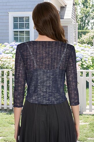 Women Crop Cardigan Sheer Mesh Bolero Shrug for Dress Tie Front 3/4 Sleeve Tops in Saudi Arabia