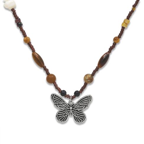 Western Region Necklace for Women Lion Butterfly Beads Natural Stone Retro Beaded Lady Women 17.71 Inch in Saudi Arabia