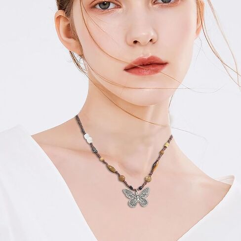 Western Region Necklace for Women Lion Butterfly Beads Natural Stone Retro Beaded Lady Women 17.71 Inch in Saudi Arabia