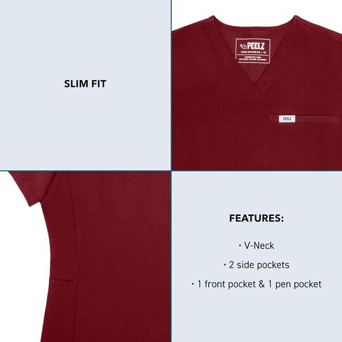 Peelz Natalie 4-Pocket V-neck Scrub Tops للنساء-فرك النسيج الناعم ، والنساء ، قمة فرك للسيدات ، Fit Slim in Kuwait