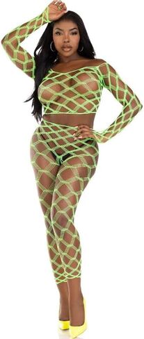 Leg Avenue Womens 2 PC Hardcore Net Crop Top and Footless Placts in Saudi Arabia