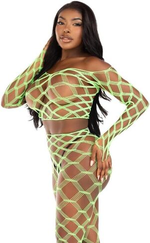 Leg Avenue Womens 2 PC Hardcore Net Crop Top and Footless Placts in Saudi Arabia
