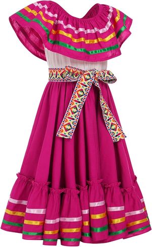 Toddler Girl Mexican Dress Traditional Folklorico Dress with Belt Cinco De Mayo Fiesta Party Dress Carnival Gown in Saudi Arabia