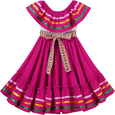 Toddler Girl Mexican Dress Traditional Folklorico Dress with Belt Cinco De Mayo Fiesta Party Dress Carnival Gown in Saudi Arabia