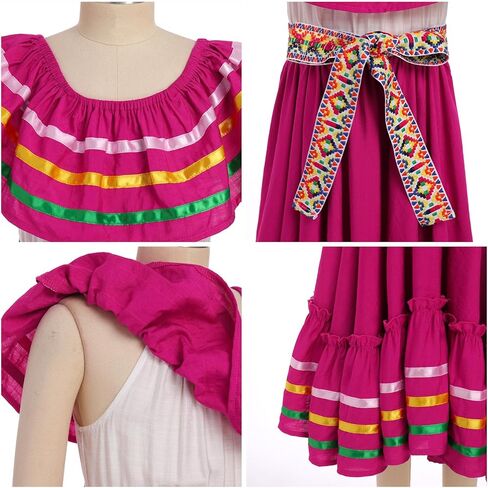 Toddler Girl Mexican Dress Traditional Folklorico Dress with Belt Cinco De Mayo Fiesta Party Dress Carnival Gown in Saudi Arabia