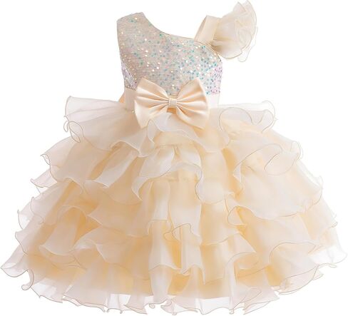 Lamgool Girls Formal Dress Toddler Pageant Rainbow Princess Ruffle Flower Elegant Tutu Sequin Ball Gown for Baby Girls Spring in Saudi Arabia
