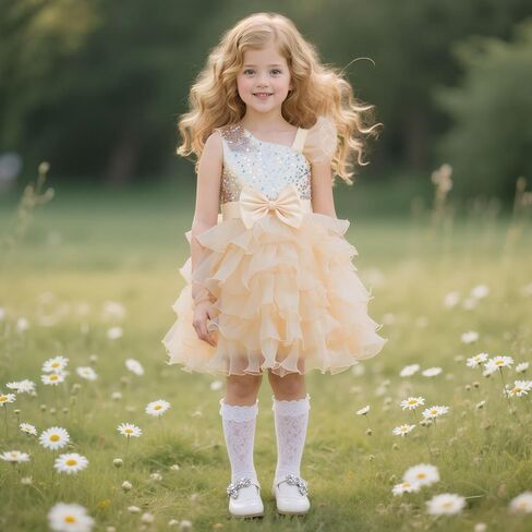 Lamgool Girls Formal Dress Toddler Pageant Rainbow Princess Ruffle Flower Elegant Tutu Sequin Ball Gown for Baby Girls Spring in Saudi Arabia