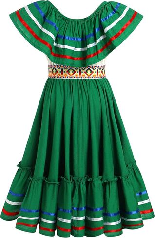 Toddler Girl Mexican Dress Traditional Folklorico Dress with Belt Cinco De Mayo Fiesta Party Dress Carnival Gown in Kuwait
