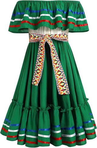 Toddler Girl Mexican Dress Traditional Folklorico Dress with Belt Cinco De Mayo Fiesta Party Dress Carnival Gown in Kuwait