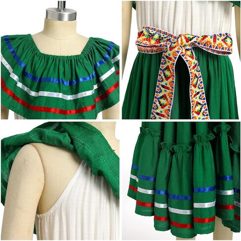Toddler Girl Mexican Dress Traditional Folklorico Dress with Belt Cinco De Mayo Fiesta Party Dress Carnival Gown in Kuwait