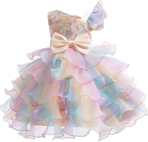 Lamgool Girls Formal Dress Toddler Pageant Rainbow Princess Ruffle Flower Elegant Tutu Sequin Ball Gown for Baby Girls Spring in Saudi Arabia