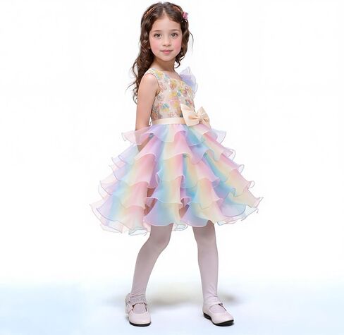 Lamgool Girls Formal Dress Toddler Pageant Rainbow Princess Ruffle Flower Elegant Tutu Sequin Ball Gown for Baby Girls Spring in Saudi Arabia
