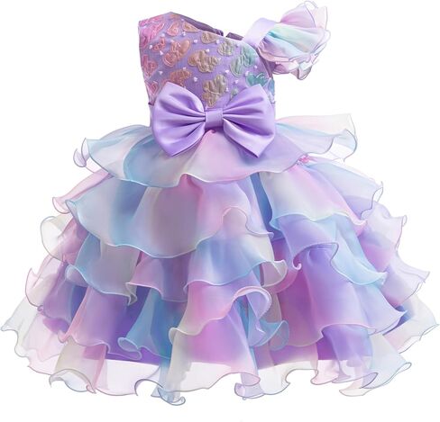 Lamgool Girls Formal Dress Toddler Pageant Rainbow Princess Ruffle Flower Elegant Tutu Sequin Ball Gown for Baby Girls Spring in Kuwait