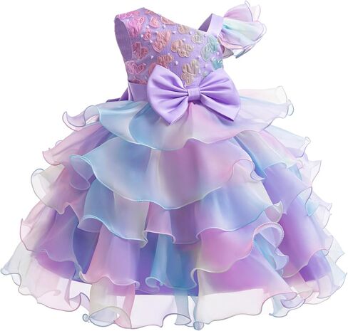 Lamgool Girls Formal Dress Toddler Pageant Rainbow Princess Ruffle Flower Elegant Tutu Sequin Ball Gown for Baby Girls Spring in Kuwait