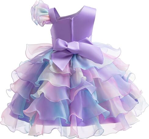 Lamgool Girls Formal Dress Toddler Pageant Rainbow Princess Ruffle Flower Elegant Tutu Sequin Ball Gown for Baby Girls Spring in Kuwait