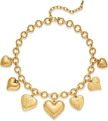 Vintage Heart Necklace Dainty 14k Gold Plated Charm Necklace for Women Hypoallergenic Heart Pendant Choker Necklace Chunky Silver Heart Necklace Statement Necklaces for Women Trendy in Kuwait
