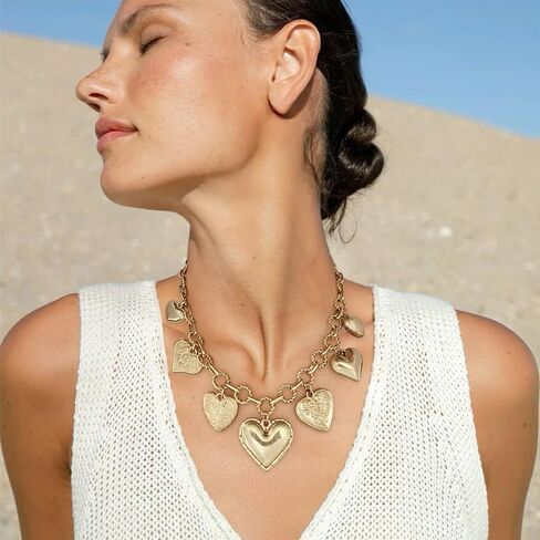 Vintage Heart Necklace Dainty 14k Gold Plated Charm Necklace for Women Hypoallergenic Heart Pendant Choker Necklace Chunky Silver Heart Necklace Statement Necklaces for Women Trendy in Kuwait