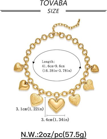Vintage Heart Necklace Dainty 14k Gold Plated Charm Necklace for Women Hypoallergenic Heart Pendant Choker Necklace Chunky Silver Heart Necklace Statement Necklaces for Women Trendy in Kuwait
