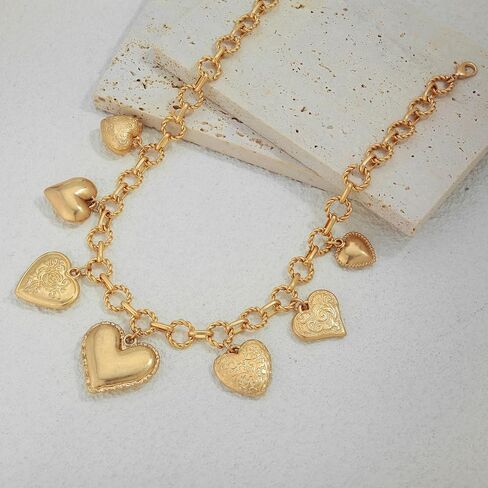 Vintage Heart Necklace Dainty 14k Gold Plated Charm Necklace for Women Hypoallergenic Heart Pendant Choker Necklace Chunky Silver Heart Necklace Statement Necklaces for Women Trendy in Kuwait