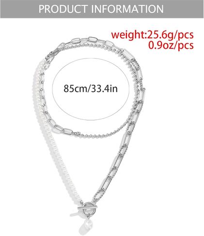 Dainty Layered Baroque Pearl OT Clasp Necklace for Women,Vintage Paperclip Pearl Chain Choker Necklace Adjustable Beaded Ball Chain Fashion Retro Charm Jewelry in Saudi Arabia